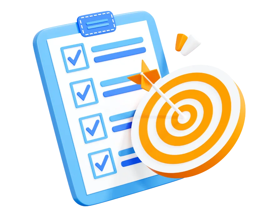 Une image qui montre une checklist et une cible qui signifie que les professionnels qui veulent se perfectionner en massage avec ma formation, atteindront leurs objectifs