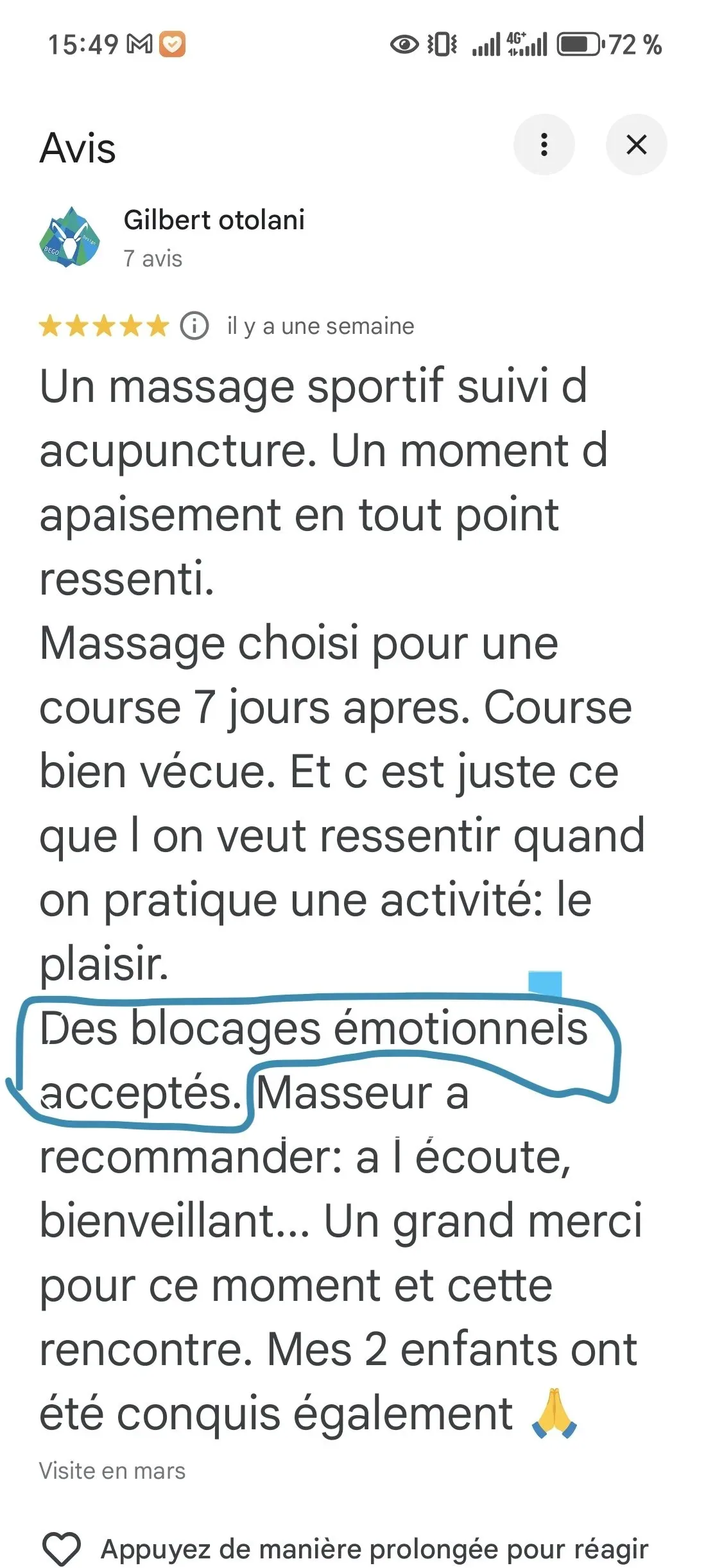 témognage acupuncture pour le stress et le bien-être émotionnel