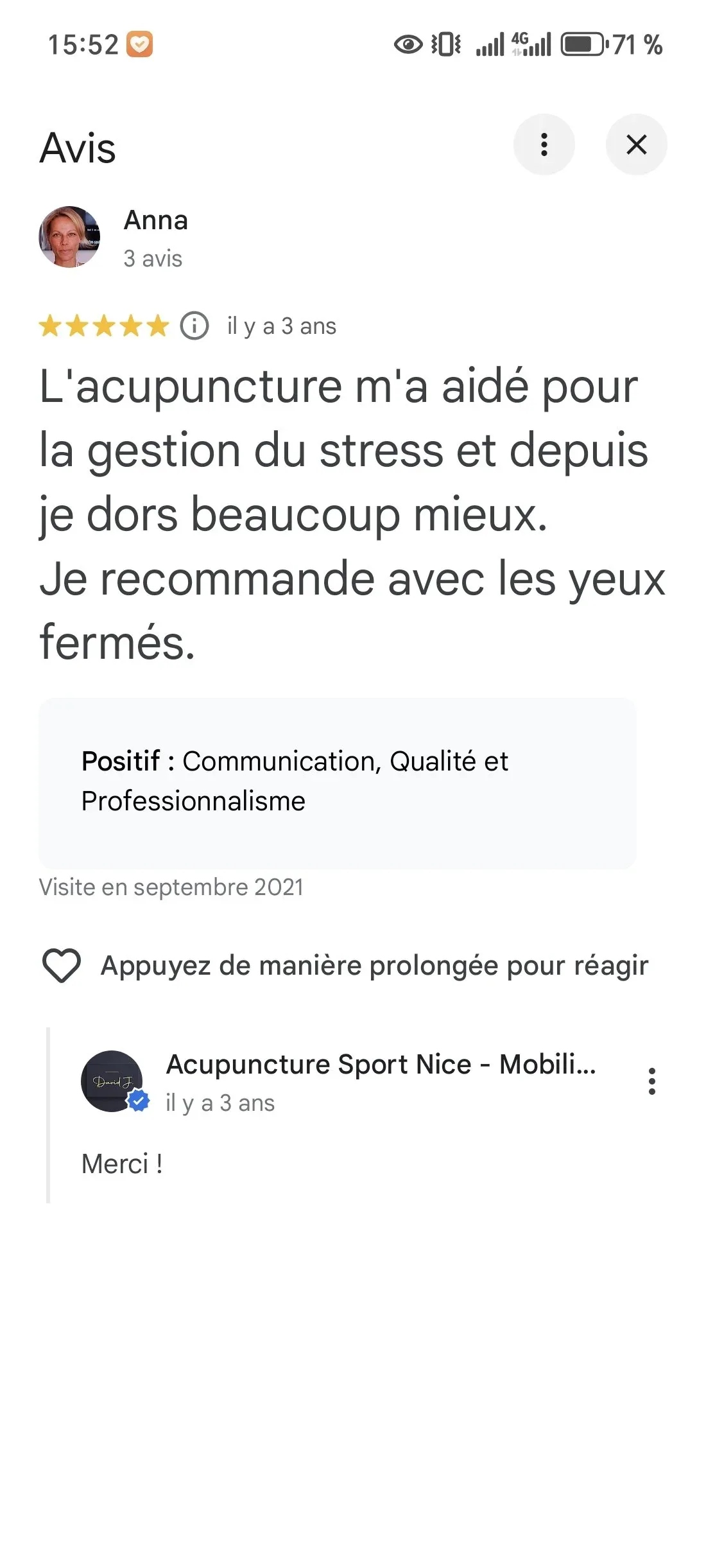 témoignage séance d'acupuncture